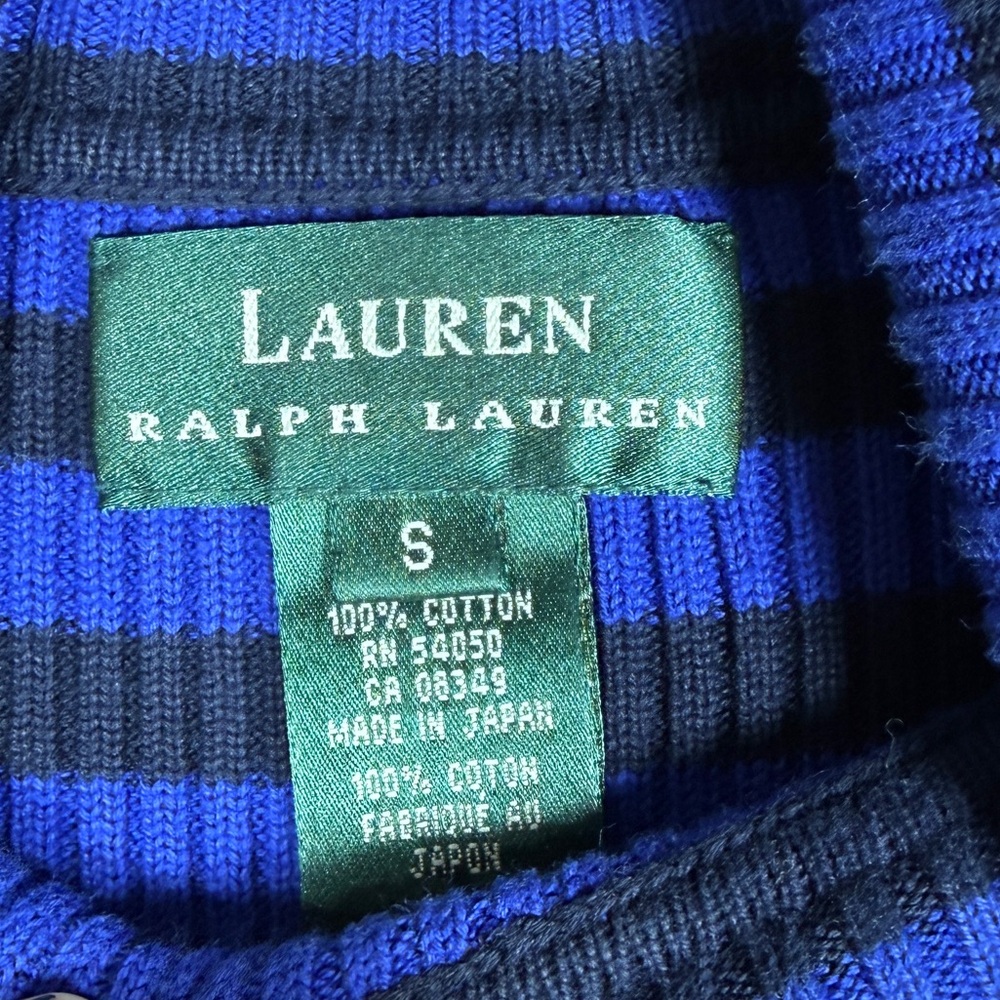 LAUREN RALPH LAUREN Vintage Y2K  Blue /Navy Striped Ribbed Turtleneck Preppy - Picture 4 of 7